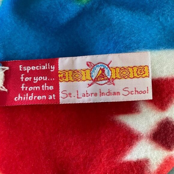 St Lebre Indian School Throw Blanket Native Southwestern u Blue Red - Picture 4 of 5